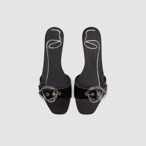 ZARA FLAT LEATHER SLIDES WITH BUCKLE DETAIL